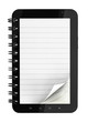 Tablet computer with notebook pages on white background