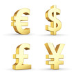Golden currency symbols isolated on white with clipping path