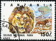 Stamp printed in Tanzania shows lion