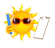 Sunshine writes on a clipboard