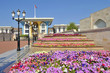Muscat Oman the Al Alam Sultans Palace and colourful flower beds