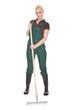 Portrait Of A Female Worker Holding Pitchfork