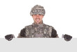 Portrait Of Soldier With Placard