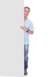 Photo: Man Presenting Blank Placard Man Presenting Blank Placard