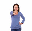 Lovely lady pointing at you while standing