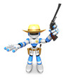 3D Blue Robot sheriff the left hand guides and the right hand is