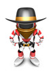 3D Red Robot villain is taking pose a gunfight. Create 3D Humano