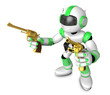 The 3D Green Robot cowboy holding a revolver gun with both hands