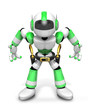 3D Green Robot cowboy is taking pose a gunfight. Create 3D Human