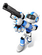 3D blue Robot  fire an aimed shot a automatic pistol. Create 3D