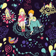 Seamless pattern with children and bubbles. Dark background