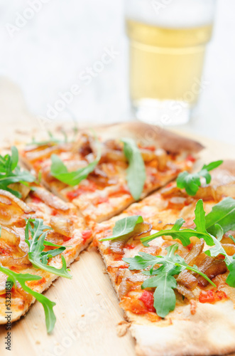 Photo: Pizza fresh handmade thin crust and beer Pizza fresh handmade thin crust and beer