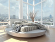 Illustration: modern design bedroom with cityscape view modern design bedroom with cityscape view