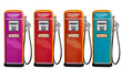 several color of old classic oil distributor in gasoline station