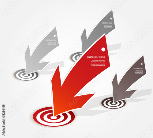 Vector: Four colored red and grey paper arrows with place for your own t Four colored red and grey paper arrows with place for your own t