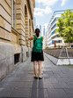 attractive woman on the sidewalk downtown Frankfurt