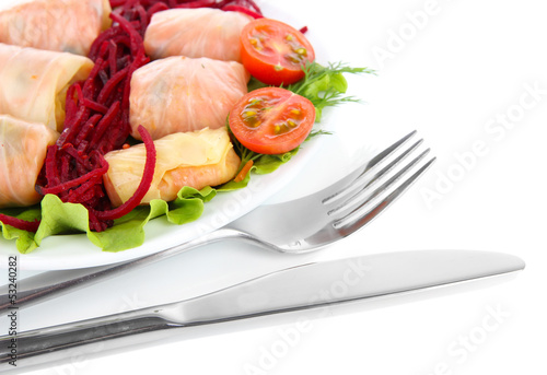 Photo: Stuffed cabbage rolls isolated on white Stuffed cabbage rolls isolated on white