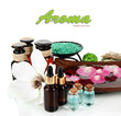Foto: Spa composition with aroma oils isolated on white Spa composition with aroma oils isolated on white