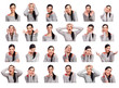 Young woman showing several expressions, isolated