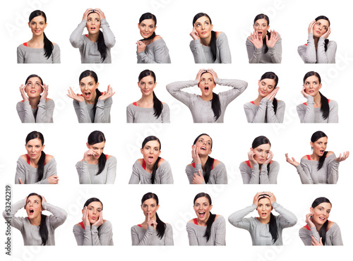 Photo: Young woman showing several expressions, isolated Young woman showing several expressions, isolated