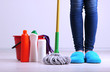 Cleaning floor in room close-up