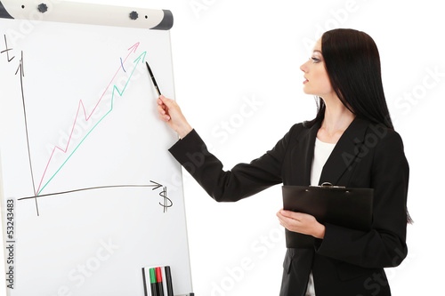 Photo: Businesswoman presenting on whiteboard. Businesswoman presenting on whiteboard.