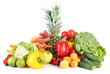Photo: Assortment of fresh fruits and vegetables, isolated on white Assortment of fresh fruits and vegetables, isolated on white