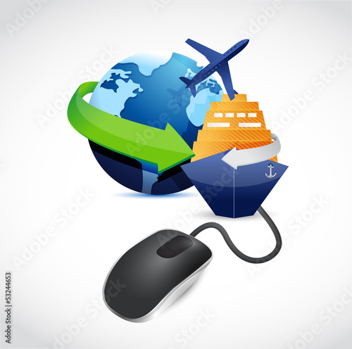 Illustration: travel sign connected to mouse illustration travel sign connected to mouse illustration