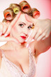 Photo: sexy woman in underwear curlers making frame sexy woman in underwear curlers making frame