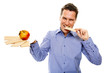 Healthy lifestyle man eating crispbread and apple