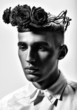 hair elegant man flowers in white