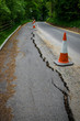 Road works on cracked tarmac from subsidence
