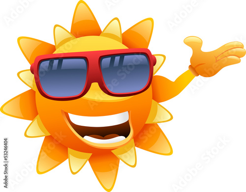Vector: happy sun character showing happy sun character showing