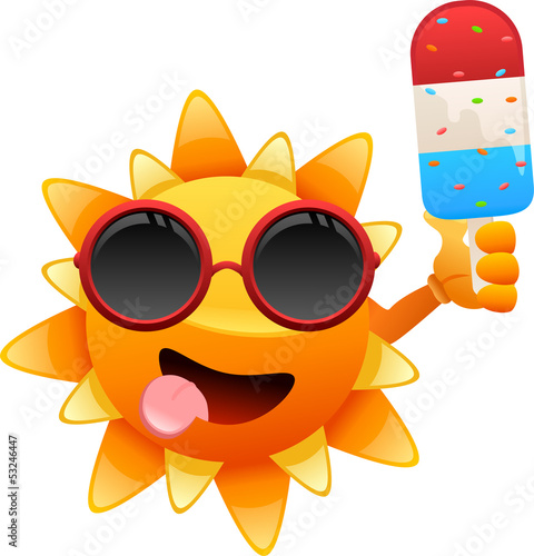 Vector: happy sun character with ice cream happy sun character with ice cream
