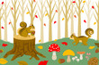 Squirrel Harvesting in autumn  forest