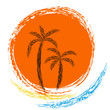 Vector logo. ocean waves, palm trees and sun