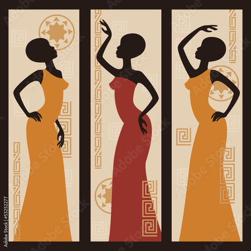 Fototapeta Vector picture of African American woman. Triptych.