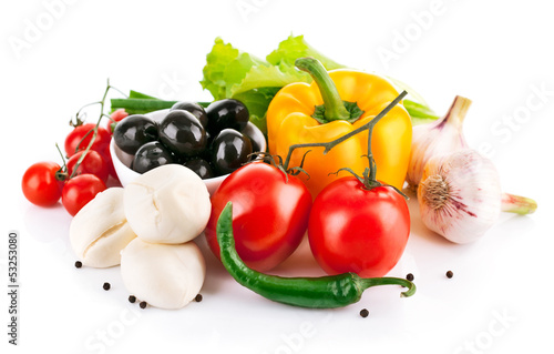 Photo: fresh vegetables with italian cheese mozzarella fresh vegetables with italian cheese mozzarella