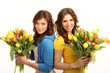 canvas print picture - Frau mit Blumenstrauß