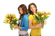 canvas print picture - Frau mit Blumenstrauß