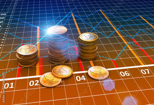 Illustration: Financial business charts and coins Financial business charts and coins