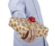 Young man holding a present