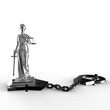 Themis statue and handcuffs over white background