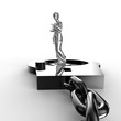 Themis statue and handcuffs over white background