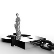 Themis statue and handcuffs over white background