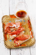 Photo: Platter of serrano jamon Cured Meat and ciabatta Platter of serrano jamon Cured Meat and ciabatta