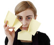 Woman and post it