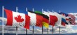 Flags of G8 members against blue sky