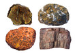Ores of zinc and lead (upper left), copper (upper right), alumin