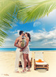 Portrait Of Happy Beautiful Couple Enjoying At Beach